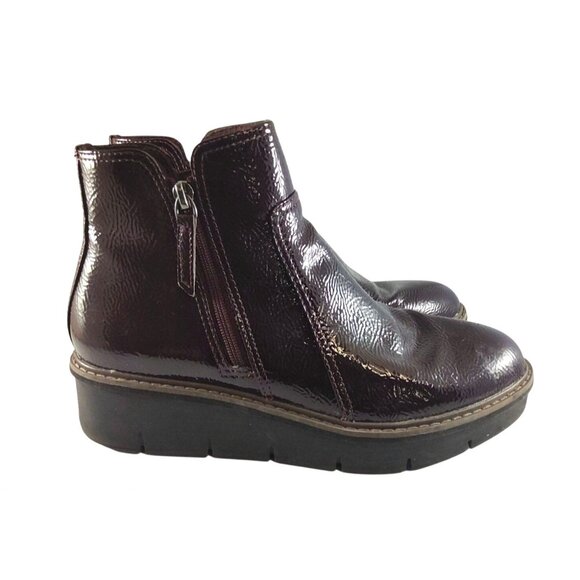 Clarks Collection Airabell Size 8 Burgundy Patent Leather Wedge Ankle Boots - Picture 4 of 6